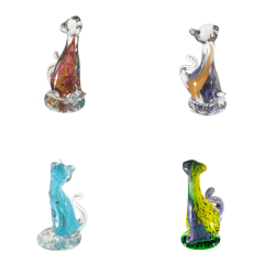 Clear glass figurines with alabaster - Cat sitting B